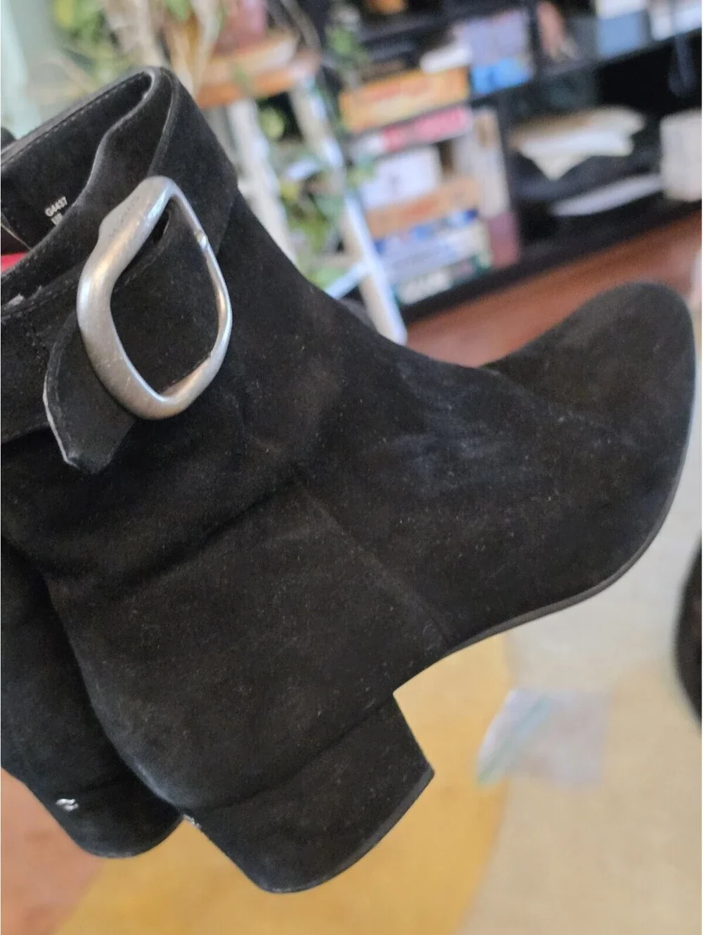 Coach Black Suede Ankle Boots with Side Zipper N Buckle Accent 9.5